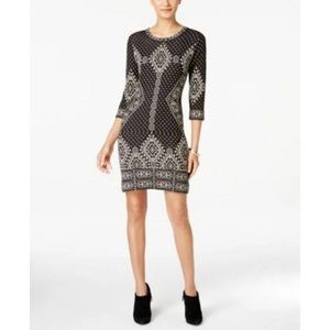 NY Collection Black Knit Geometric Nordic Sweater Dress